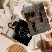 Elegant Zwart 2 Fotoscript QR Code Bruiloft Kaart