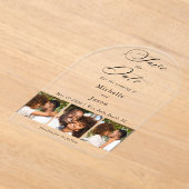 Elegant Zwart 3 Fotostrip Trouwen Save the Date Acryl Uitnodigingen (Laagn)