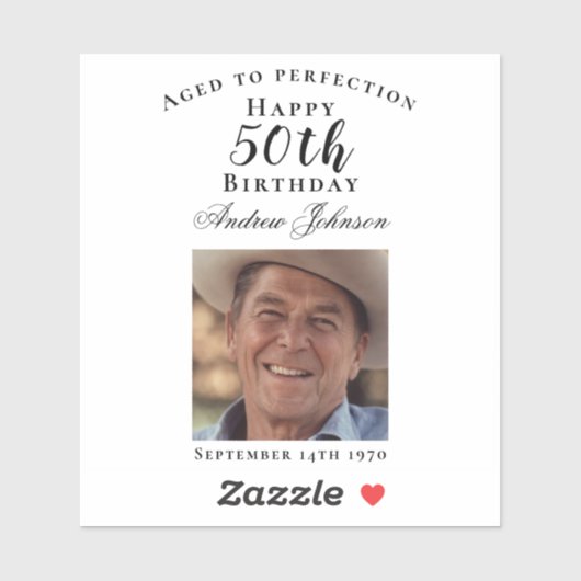 Elegant Zwart 50 Verjaardag Verouderd tot perfecti Sticker (Vel)