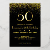 Elegant Zwart 50e Verjaardag Folie Uitnodiging (Voorkant)
