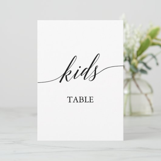 Elegant zwart 5x7 afdrukbaar Kinder tafel nummer Kaart (Staand voorkant)