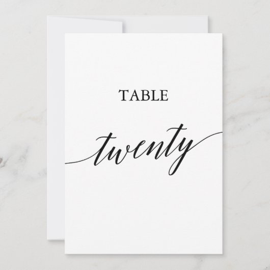 Elegant Zwart 5x7 Afdrukbaar Tafelnummer Twintig (Voorkant)
