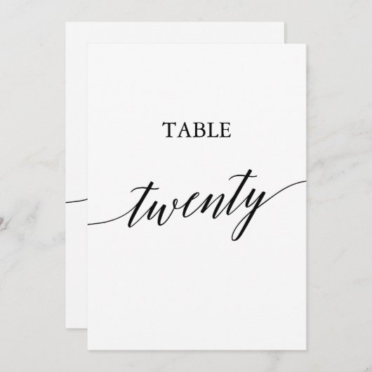 Elegant Zwart 5x7 Afdrukbaar Tafelnummer Twintig (Voorkant / Achterkant)