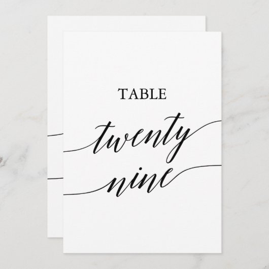 Elegant zwart 5x7 afdrukbare tafel nummer 29 kaart (Voorkant / Achterkant)