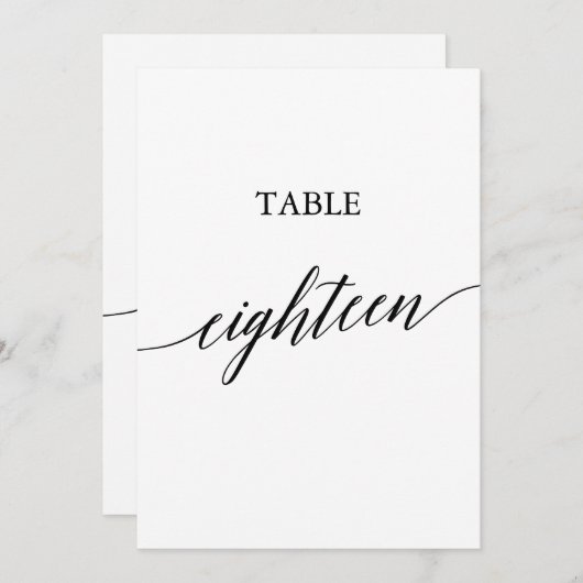 Elegant zwart 5x7 afdrukbare tafel nummer achttien kaart (Voorkant / Achterkant)