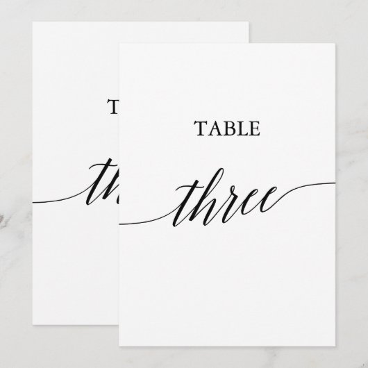 Elegant zwart 5x7 afdrukbare tafel nummer drie kaart (Voorkant / Achterkant)