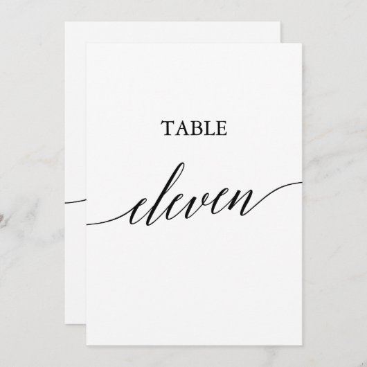 Elegant zwart 5x7 afdrukbare tafel nummer elf kaart (Voorkant / Achterkant)