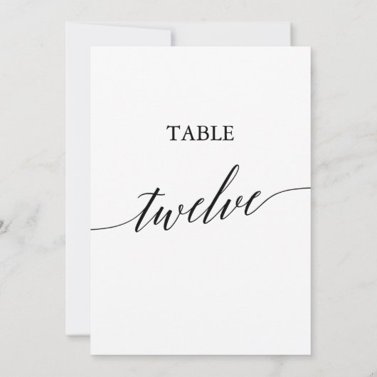 Elegant zwart 5x7 afdrukbare tafel nummer twaalf kaart (Achterkant)