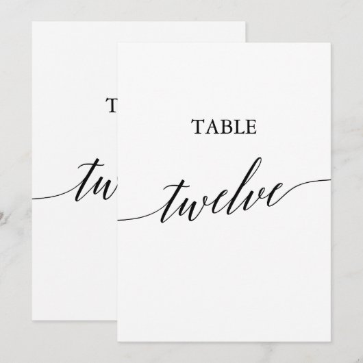 Elegant zwart 5x7 afdrukbare tafel nummer twaalf kaart (Voorkant / Achterkant)