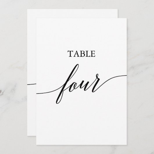 Elegant zwart 5x7 afdrukbare tafel nummer vier kaart (Voorkant / Achterkant)