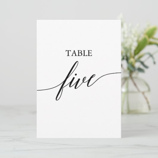 Elegant zwart 5x7 afdrukbare tafel nummer vijf kaart (Staand voorkant)
