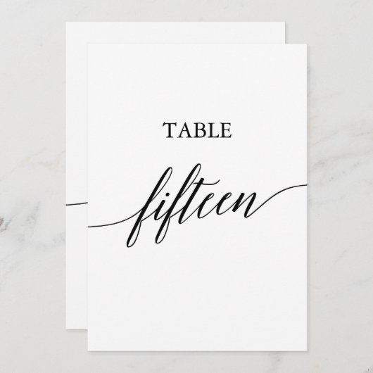 Elegant zwart 5x7 afdrukbare tafel nummer vijftien kaart (Voorkant / Achterkant)