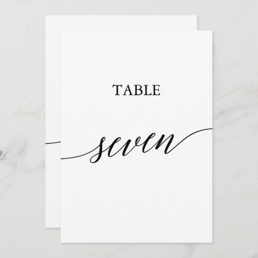 Elegant zwart 5x7 afdrukbare tafel nummer zeven kaart (Voorkant / Achterkant)
