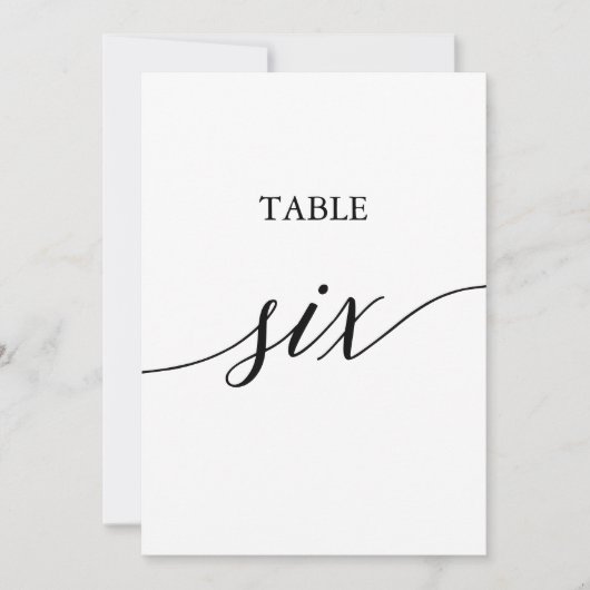 Elegant zwart 5x7 afdrukbare tafel zes tafel numme kaart (Voorkant)
