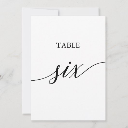Elegant zwart 5x7 afdrukbare tafel zes tafel numme kaart (Achterkant)