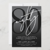 Elegant zwart 80ste verjaardagsfeestje kaart (Voorkant)