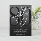 Elegant zwart 80ste verjaardagsfeestje kaart (Staand voorkant)