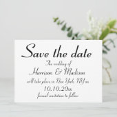 Elegant zwart aangepast script Calligraphy Wedding Save The Date (Staand voorkant)