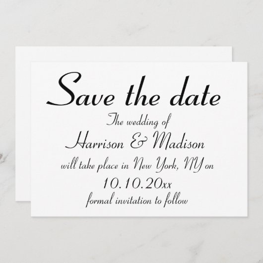 Elegant zwart aangepast script Calligraphy Wedding Save The Date (Voorkant / Achterkant)