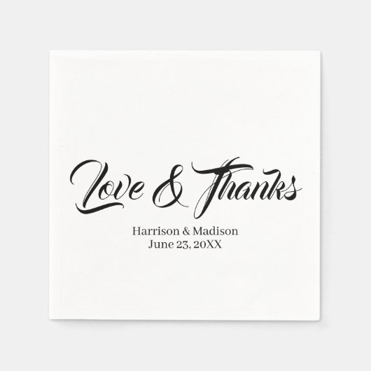 Elegant zwart aangepast script Love & Bedankt brui Servet (Voorkant)