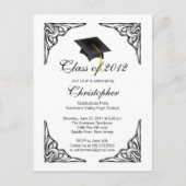 Elegant zwart Afstudeerder Pet Graduation Party In Uitnodiging Briefkaart (Voorkant)