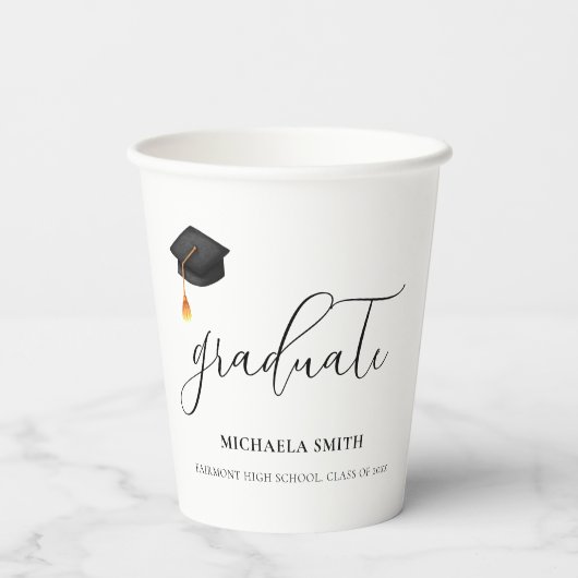 Elegant zwart afstudeerkapscript Afstuderen Papieren Bekers (Achterkant)