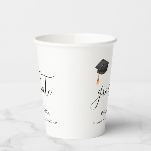 Elegant zwart afstudeerkapscript Afstuderen Papieren Bekers (Links)