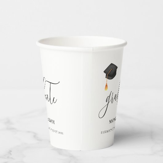 Elegant zwart afstudeerkapscript Afstuderen Papieren Bekers (Rechts)
