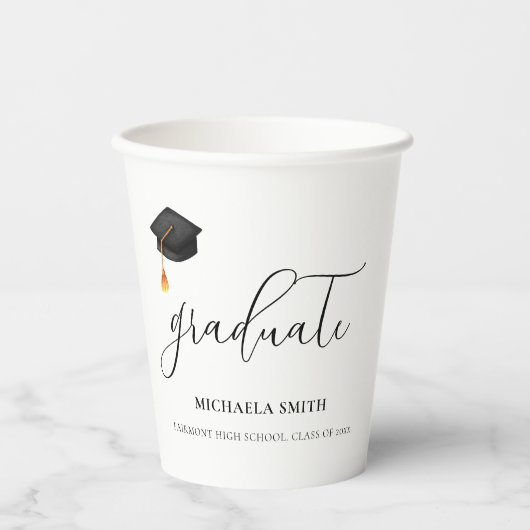Elegant zwart afstudeerkapscript Afstuderen Papieren Bekers (Voorkant)
