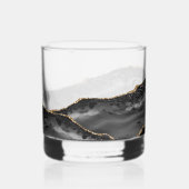 Elegant Zwart Agaat Geode Goud Glitter Monogram Whisky Glas (Voorkant)