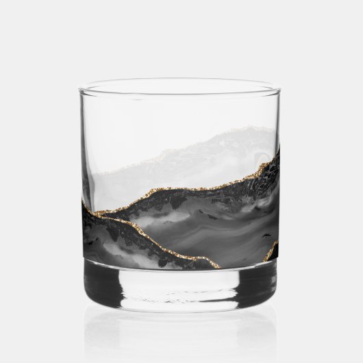 Elegant Zwart Agaat Geode Goud Glitter Monogram Whisky Glas (Voorkant)