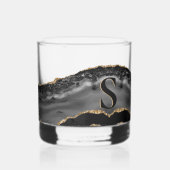 Elegant Zwart Agaat Geode Goud Glitter Monogram Whisky Glas (Links)