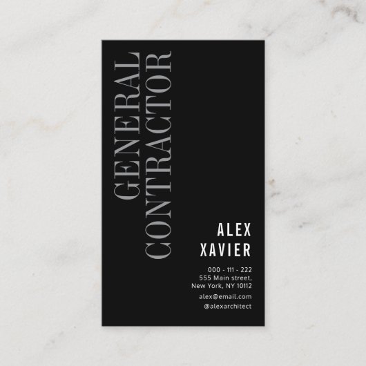 Elegant zwart algemeen aannemer visitekaartje (Voorkant)