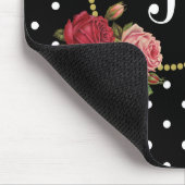 Elegant Zwart Antiek Bloemen Polka Dots Monogram Muismat (Hoek)