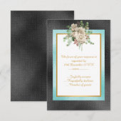 ELEGANT ZWART AQUA RELIËF BLOEMENMOTIEF Aangepaste RSVP Kaartje (Voorkant / Achterkant)