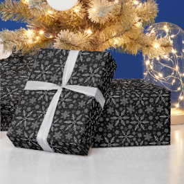 Elegant zwart aqua wit winter sneeuwvlok cadeaupapier