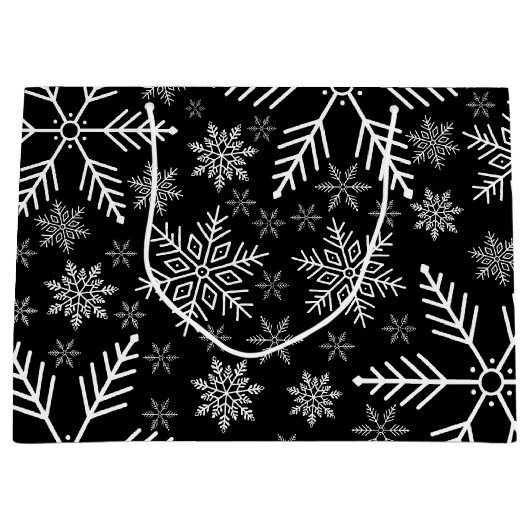 Elegant zwart aqua wit winter sneeuwvlok groot cadeauzakje (Voorkant)