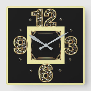 Elegant zwart Art Deco Vierkante Klok