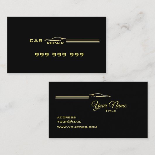 Elegant zwart autoreparatie visitekaartje (Voorkant / Achterkant)