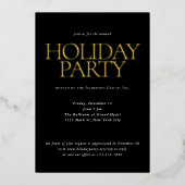 Elegant Zwart Bedrijf Vakantie Party Goud Folie Uitnodiging (Voorkant)