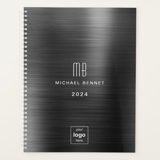 Elegant zwart bedrijfslogo 2024 planner (Voorkant)