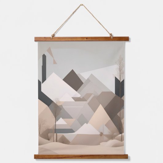 Elegant Zwart Beige Abstract Landschap Hangend Wandkleed (Voorkant)