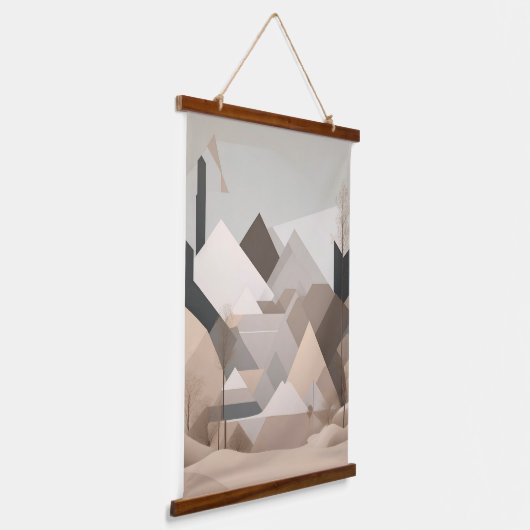 Elegant Zwart Beige Abstract Landschap Hangend Wandkleed (Gebogen)