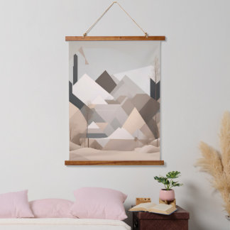 Elegant Zwart Beige Abstract Landschap Hangend Wandkleed
