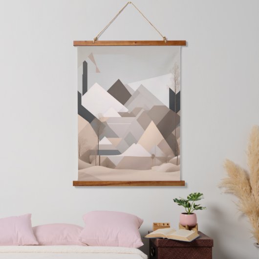 Elegant Zwart Beige Abstract Landschap Hangend Wandkleed (Slaapkamer)