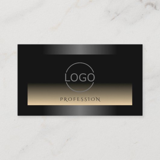 Elegant Zwart Beige Gradient en Logo Modern Visitekaartje (Voorkant)