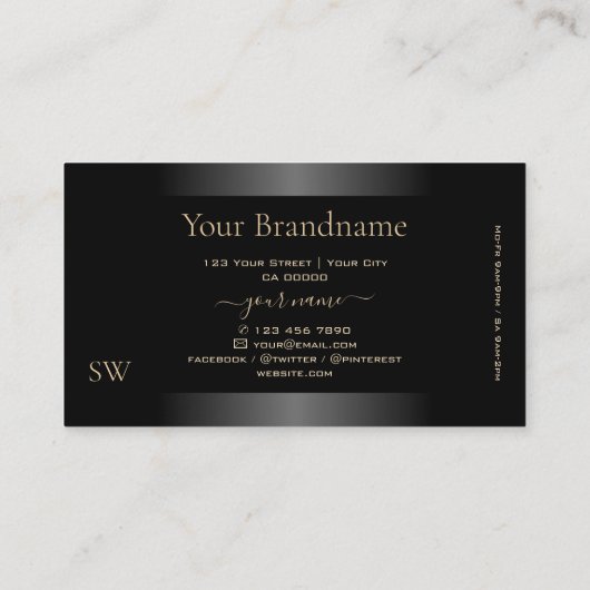 Elegant Zwart Beige Gradiënt en Monogram Modern Visitekaartje (Achterkant)
