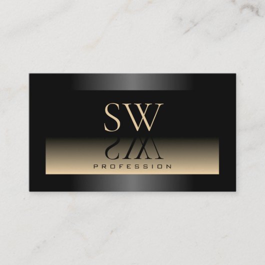 Elegant Zwart Beige Gradiënt en Monogram Modern Visitekaartje (Voorkant)