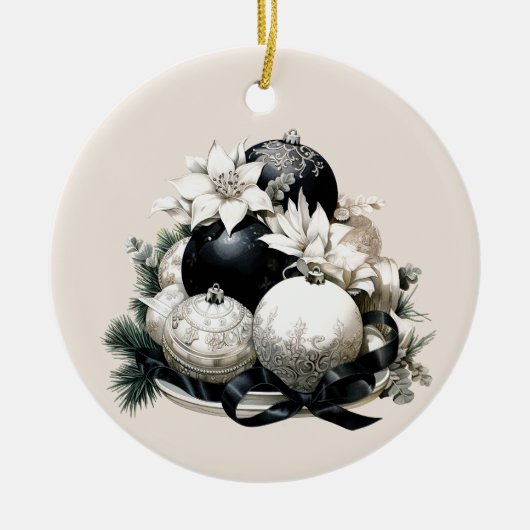 Elegant zwart beige ivoor kerst ornament (Voorkant)