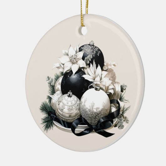 Elegant zwart beige ivoor kerst ornament (Links)